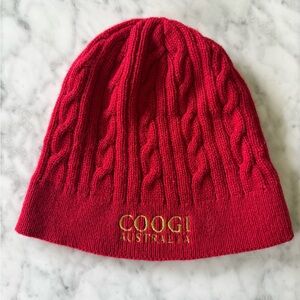 COOGI Red Knit Beanie with Gold Embroidery